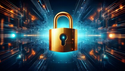 cyber security and data protection strategy concept golden padlock with a glowing keyhole symbolizing security