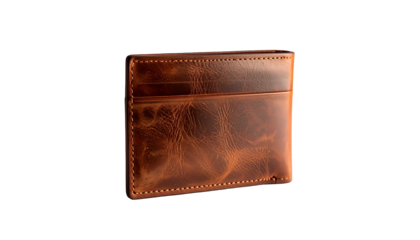Close-up of a brown, leather card holder, against a black background