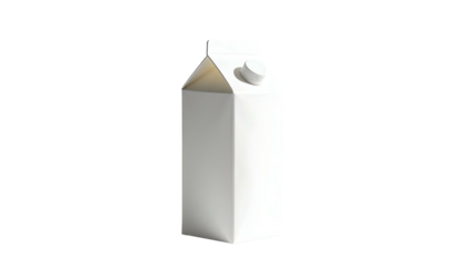 A blank, white carton of liquid, a cap on top, isolated against a solid black background
