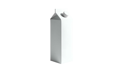A tall, white, paper carton of liquid, standing against a stark black background