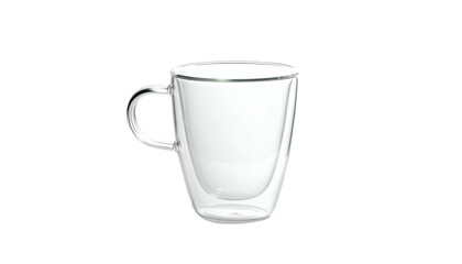 Isolated clear double-walled coffee mug with handle on black background