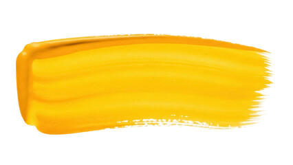Vibrant yellow paint stroke PNG isolated on transparent background, artistic brushstroke element for graphic design and creative projects