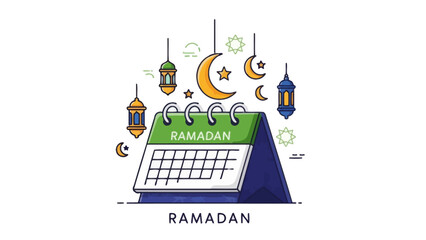 Obraz premium Ramadan Holdiay Calendar with Crescent Moons Lanterns and Stars