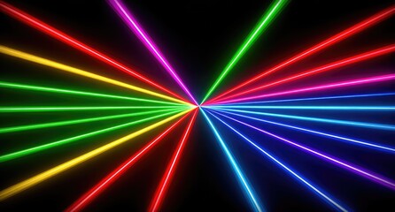 Radiating colorful laser beams on black background