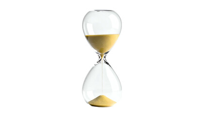 Classic hourglass with sand flowing from top to bottom against a stark black background
