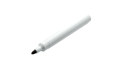 A white marker pen, cap-less, angled on a stark black background