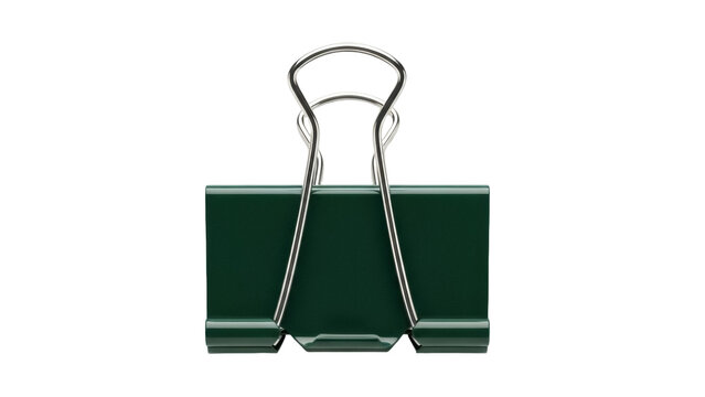 Dark green binder clip PNG isolated on transparent background, office supply for holding papers and documents together, stationery item