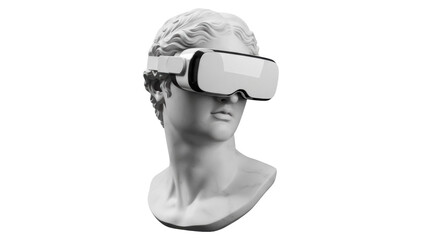 Bust of Apollo wearing VR headset isolated PNG, classical sculpture in virtual reality for...
