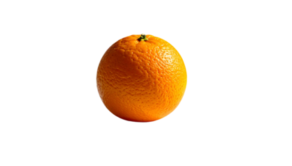 A single, whole orange, isolated against a black background. Sharp details and shadows