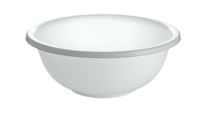 Empty white bowl with a subtle grey rim, seen from a slightly elevated perspective