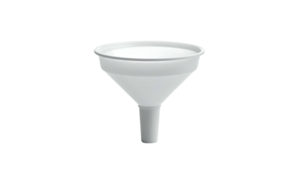 Isolated white funnel with wide top and narrow spout against a black background