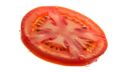 Fresh red tomato slice isolated PNG, juicy vegetable cut on transparent background for healthy eating and cooking concepts