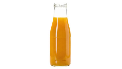 Fresh orange juice in glass bottle isolated PNG, healthy drink for breakfast and refreshment on transparent background