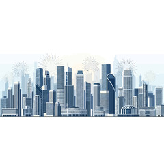 Obraz premium illustration of modern city skyline with tall skyscrapers and lively urban environment