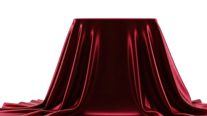 Elegant maroon silk fabric draped over a box isolated PNG, luxurious textile for product presentation and special occasion design