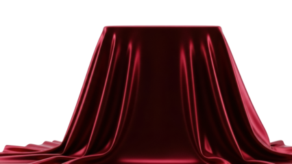 Elegant maroon silk fabric draped over a box isolated PNG, luxurious textile for product presentation and special occasion design