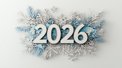 Festive 2026 Holiday Scene with Paper Cut Design in Blue