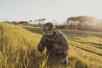 Soldier Trying To Communicate To Allies While On A Mission
