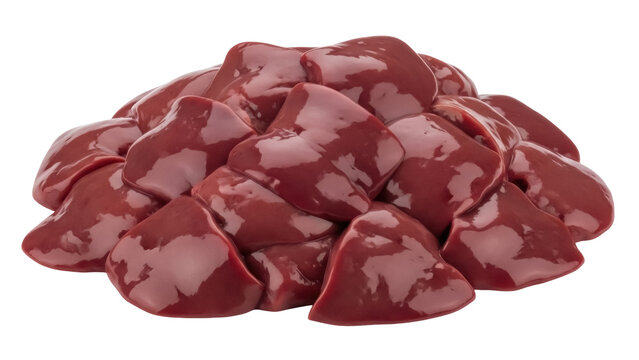 Fresh chicken livers isolated PNG, raw poultry giblets for cooking and healthy eating, nutrient-rich offal on transparent background