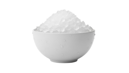 Crushed ice in a bowl isolated PNG, refreshing frozen water for summer drinks on transparent background