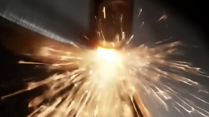 Close up of industrial plasma cutting sparks flying in slow motion.