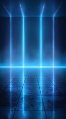 Abstract Blue Neon Lights on Grunge Floor Vertical