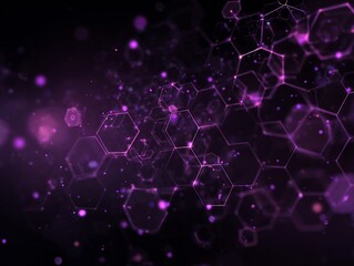 Abstract Dark Purple Honeycomb Network with Glowing Dots and Lines on Dark Background