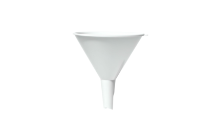 A white, cone-shaped object with a narrow spout, designed for pouring liquids