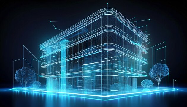 a modern building 3d architecture hologram simulation