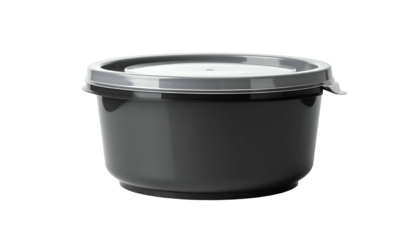 A gray food container with a clear plastic lid and secure locking mechanisms