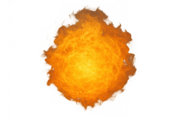 Dynamic fire explosion generating intense heat and energy on transparent background for game effects and visual design
