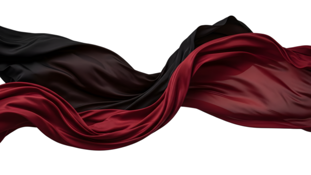Abstract Flowing Silk Fabric Wave Black and Red Transparent PNG - Powered by Adobe
