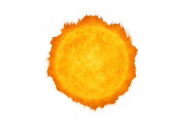 Glowing solar star or fireball representing sun energy, heat, and plasma with a transparent background