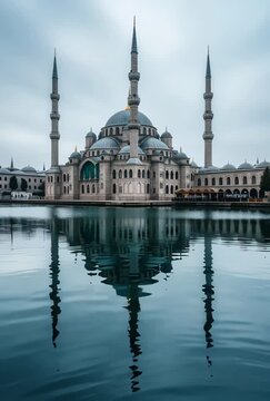 Hasan Dede Mosque Reflection in Calm Water, Ankara Turkey, Spiritual Serenity and Architecture