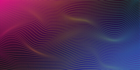 Abstract Waving Particle Technology Background. 3d wave point fractal science futuristic audio visualization. Hi-tech and big data. Digital technology and science for brochures, card, banner. Vector.