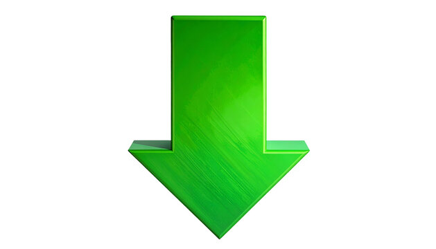 Shiny 3D arrow pointing downwards, rendered with a gradient finish, on a black background