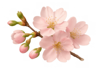 Sakura flowers and buds in soft pink hues opening on a branch, symbolizing nature awakening and new beginnings