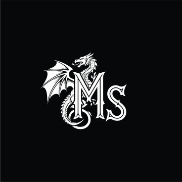 Majestic Dragon MS Monogram Logo Design.