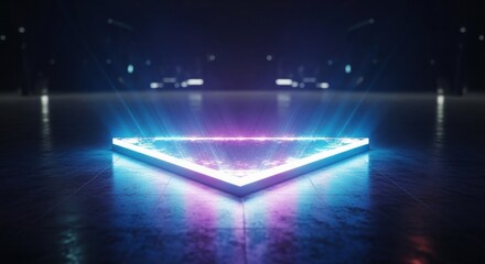 Vibrant glowing triangle on dark background with neon lights