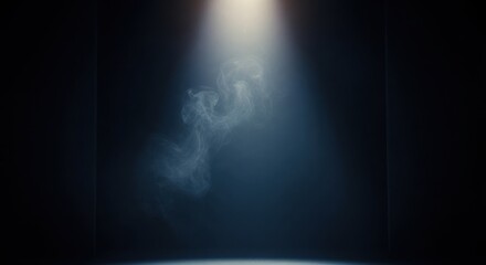 Dramatic spotlight shining on smoke in dark room