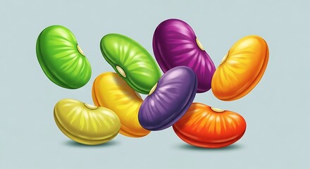 Colorful Jelly Beans Scattered on a Light Blue Background.