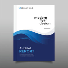 Modern business blue annual report cover template flyer wavy design