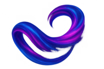 Abstract vibrant paint stroke forming a heart shape. Glowing purple and blue light trails creating a dynamic flow on transparent background