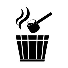 Hot Sauna Bucket and Spoon Black Icon Vector