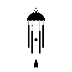 Hanging Wind Chime With Melodic Metal Tubes Black Icon Vector - Musical Chiming house decoration and relaxation