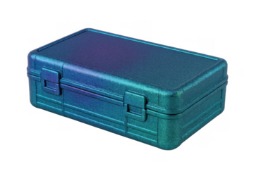 Iridescent plastic box providing safe storage and protection for valuable equipment, isolated on transparent background