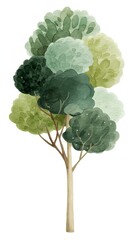 Quiet tree cluster where warm beige trunks meet cool mint foliage