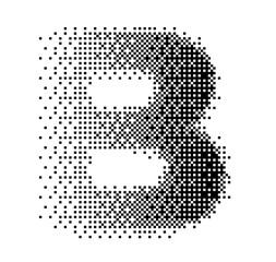 Abstract halftone typography forming the letter B using black and white dots. Modern dotted type design ideal for posters, branding, editorial layouts, typography art, and creative graphic projects.