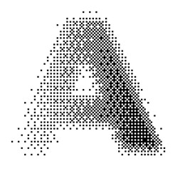Abstract halftone typography forming the letter A using black and white dots. Modern dotted type design ideal for posters, branding, editorial layouts, typography art, and creative graphic projects.