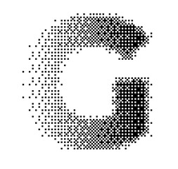 Abstract halftone typography forming the letter G using black and white dots. Modern dotted type design ideal for posters, branding, editorial layouts, typography art, and creative graphic projects.